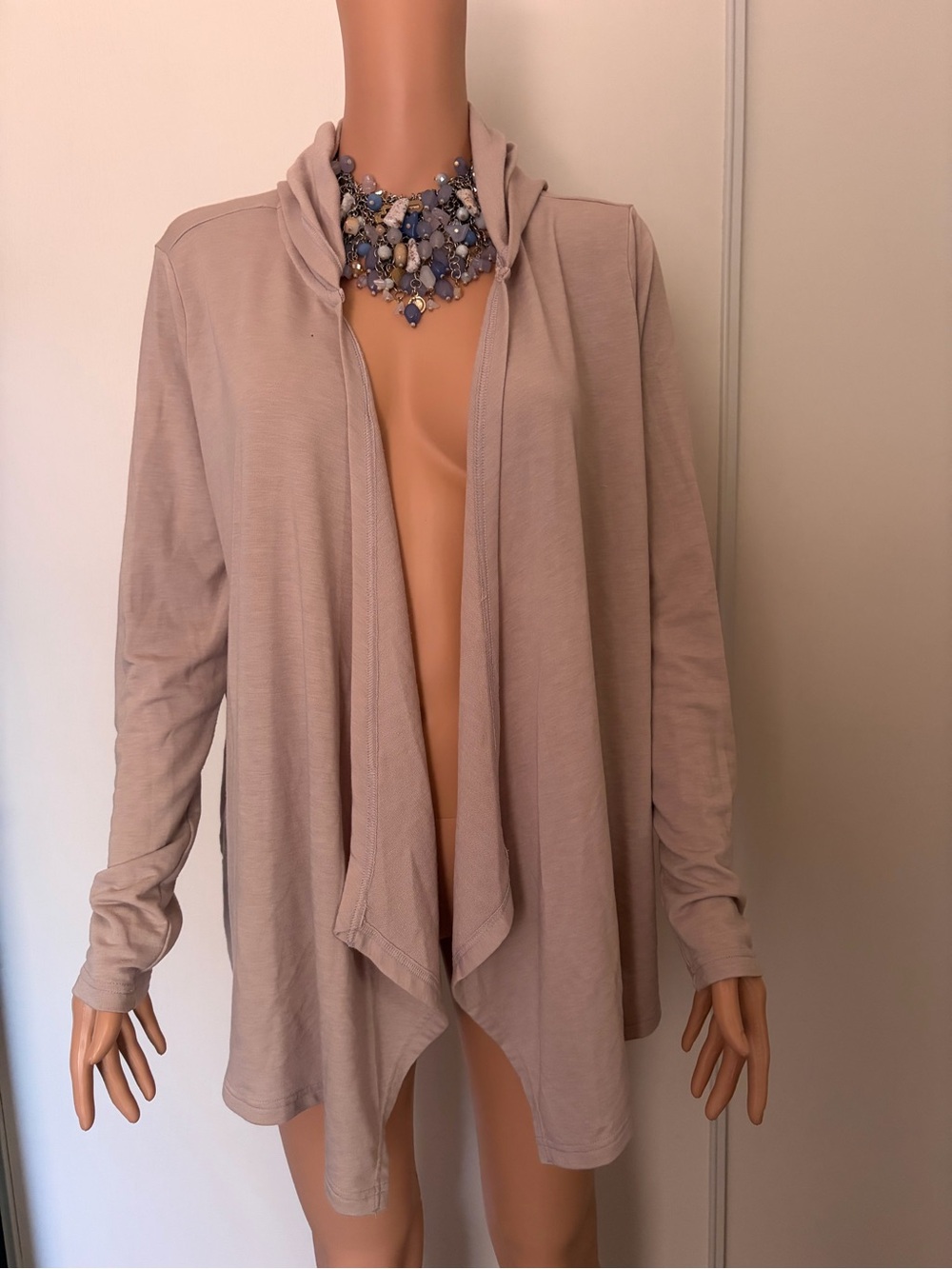 Light Taupe Hooded Open Cardigan